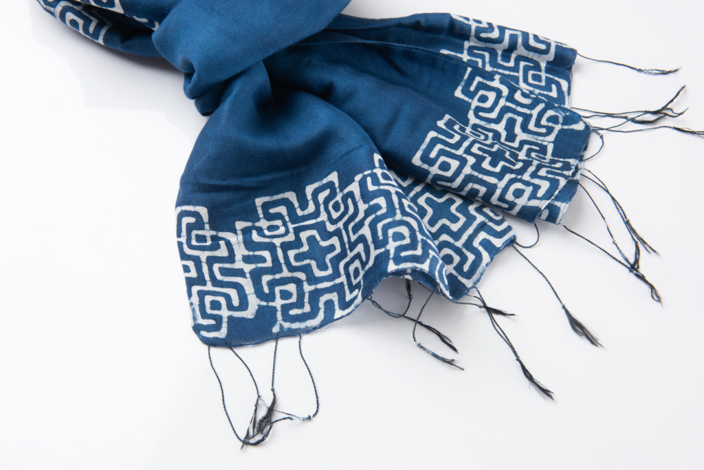 Hmong wax resist batik scarf in indigo blue