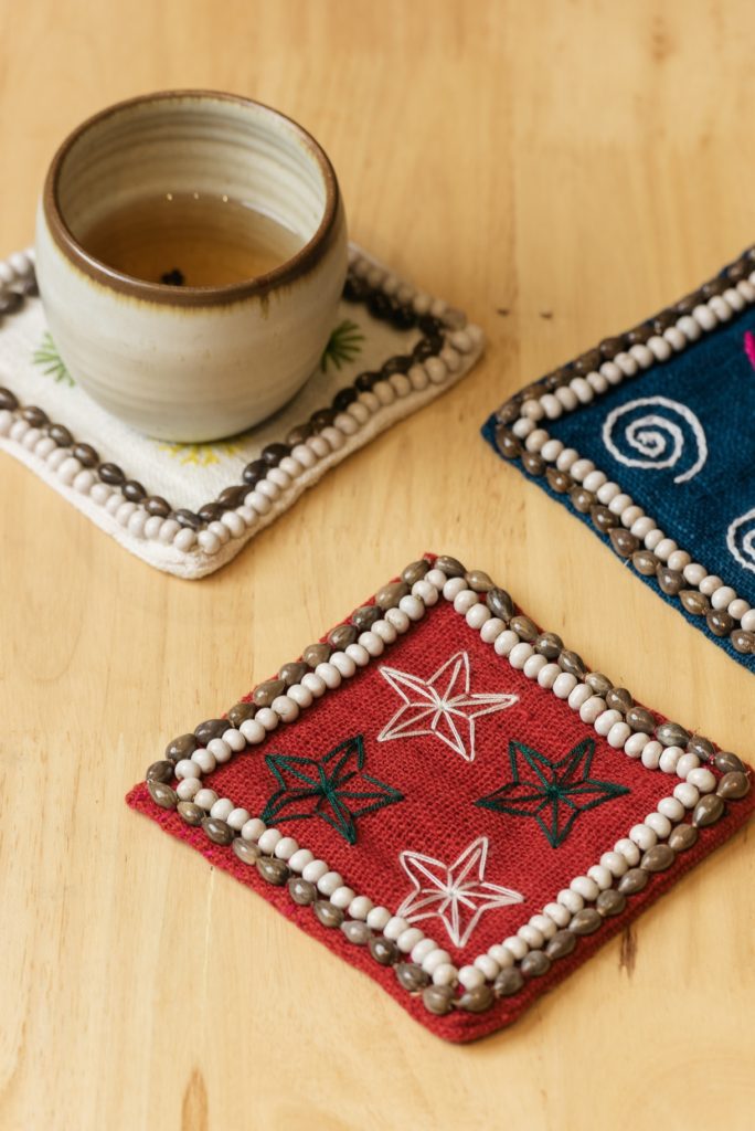 Akha Job's tear seed bead cotton drink coaster