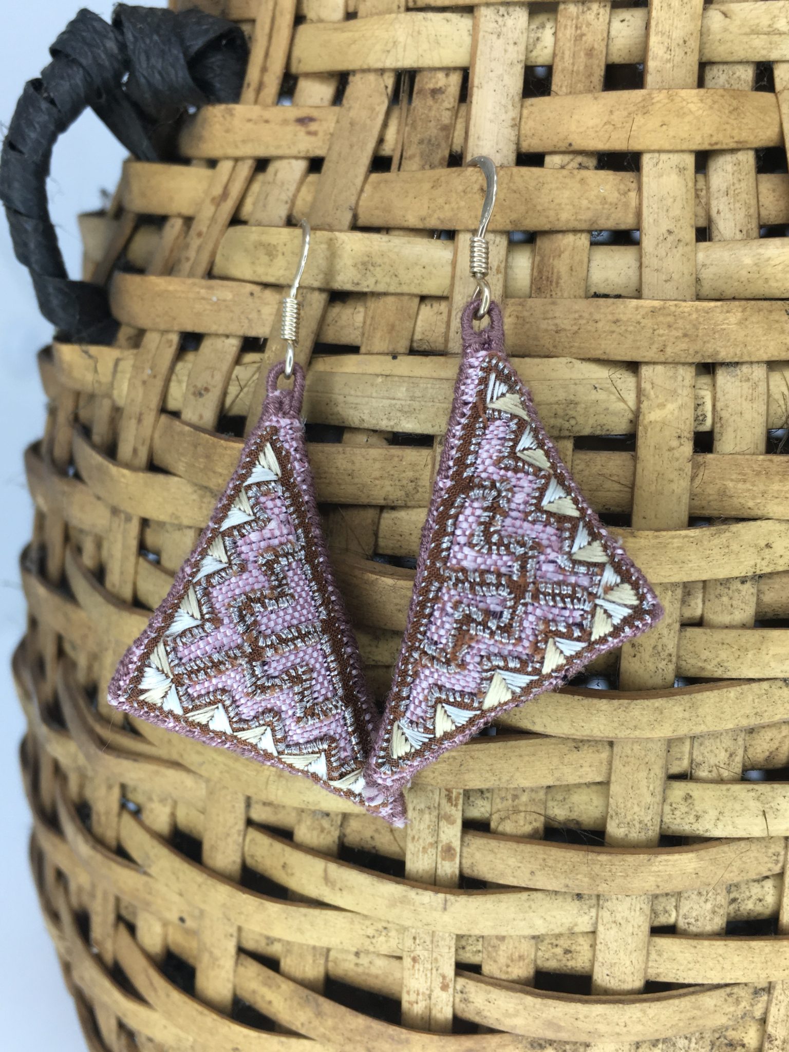 Hmong Silk Embroidered Earrings - Triangle | Traditional Arts and ...