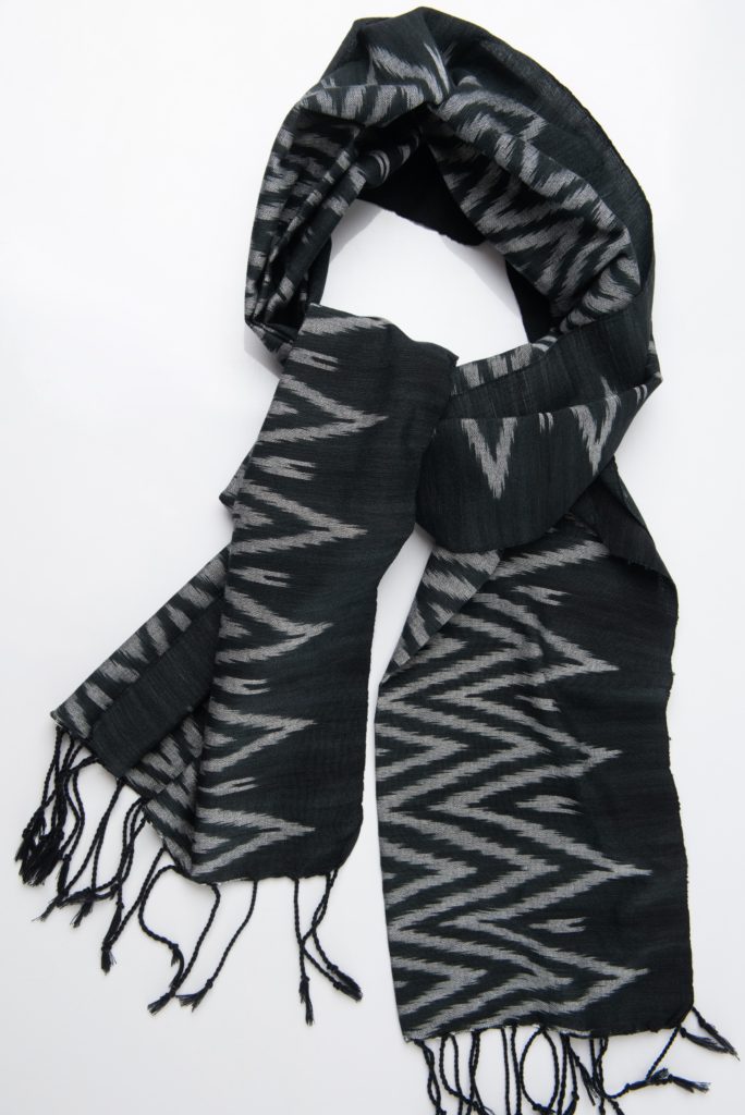 Black ikat textile scarf by Tai Lao artisans in Laos