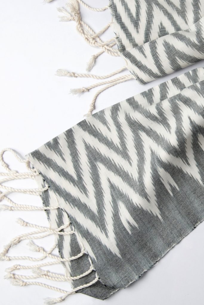 Grey ikat textile scarf by Tai Lao artisans in Laos